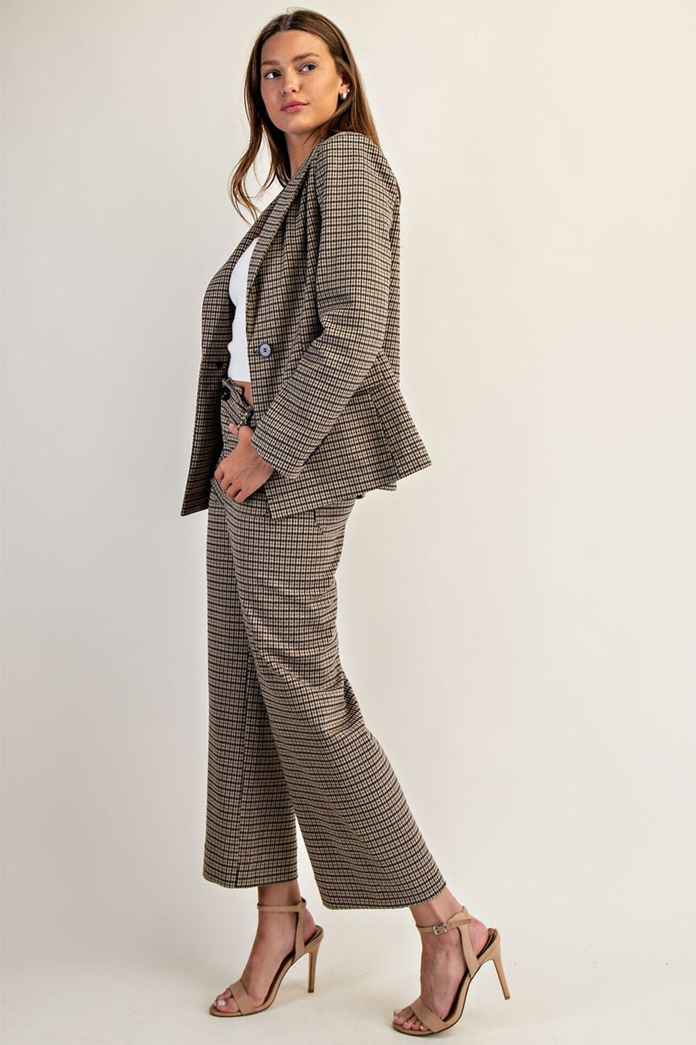 Houndstooth straight leg pants