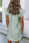 Ldc Stripe Frilled Short Sleeve Collar Mini Dress