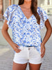 Flutter Sleeve V Neck Floral Summer Blouse