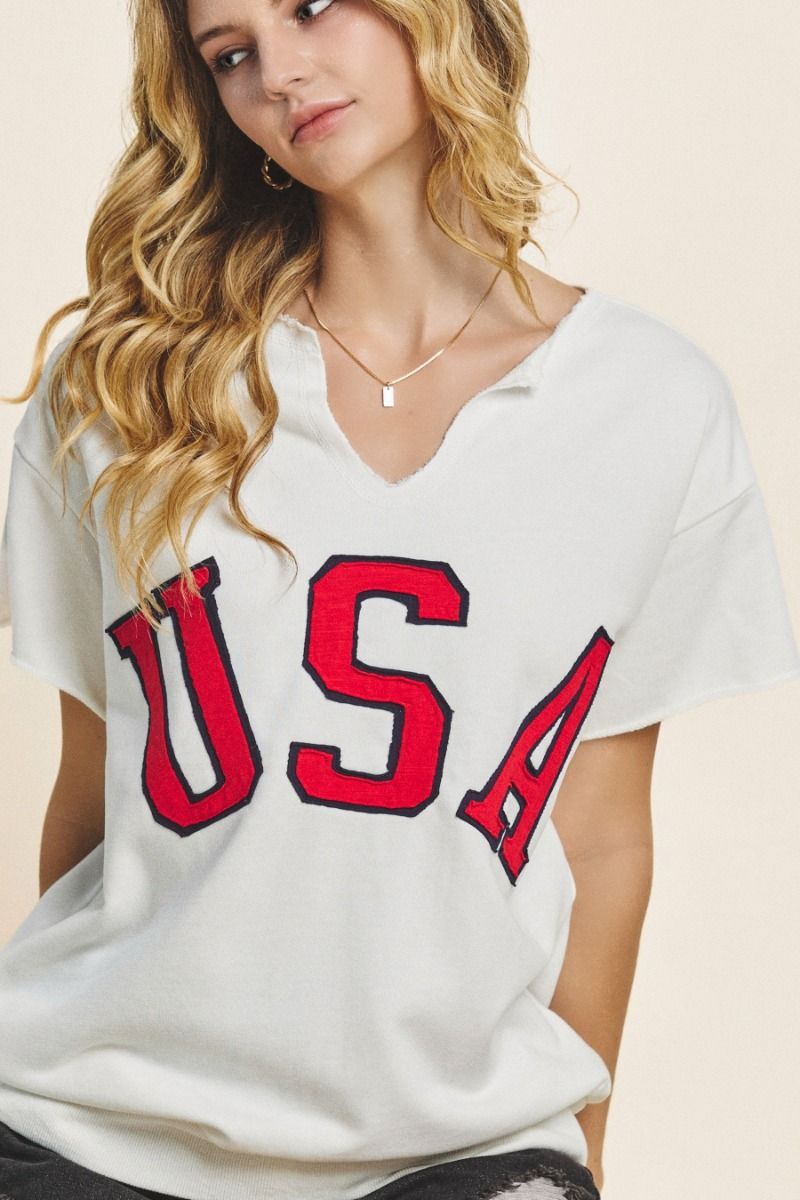 Letter printed sweatshirt with V-neck and short sleeves Sweatshirt Oddi Small Off White 