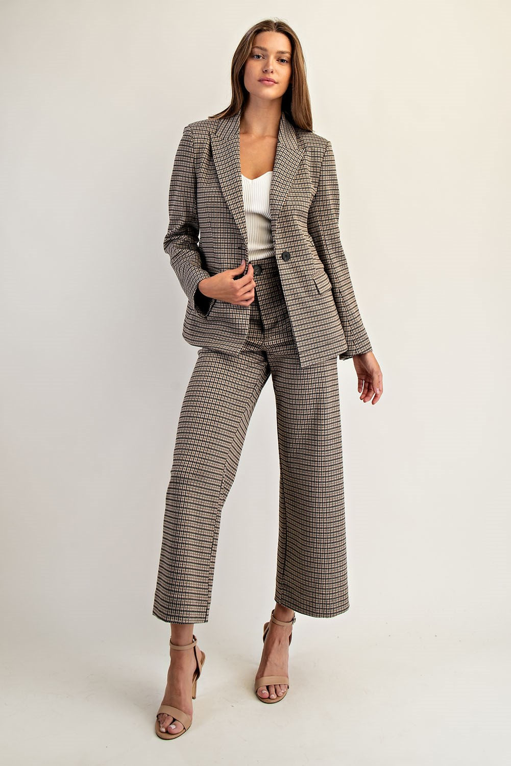 Houndstooth pattern long sleeve blazer