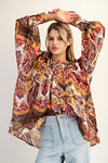Printed button down long sleeve top
