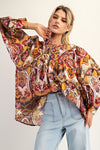 Printed button down long sleeve top