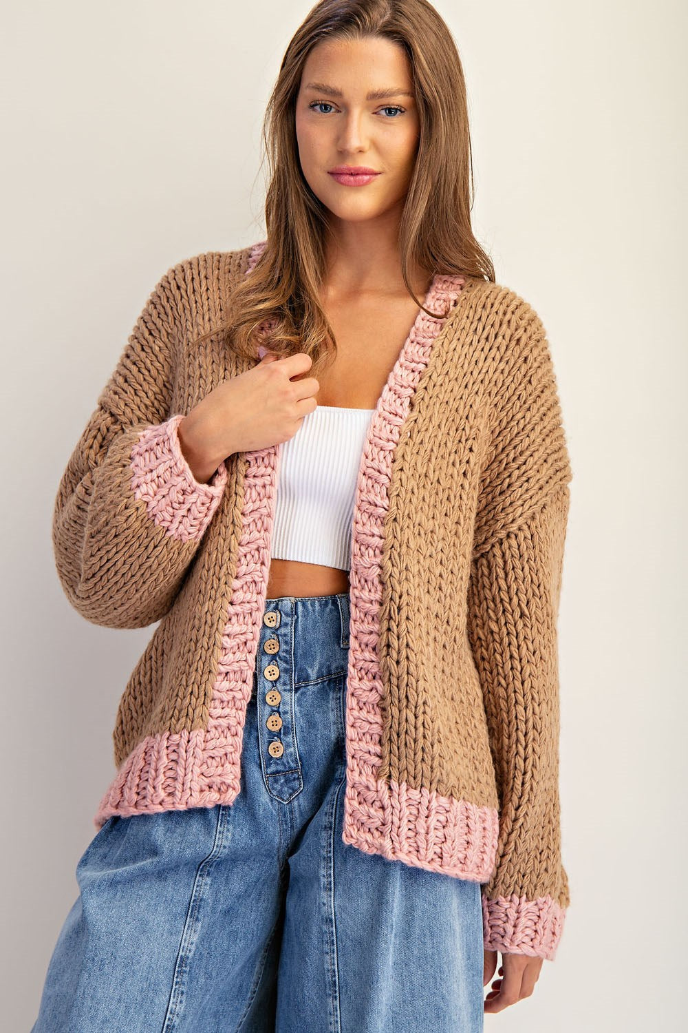 Two tone long sleeve cardigan