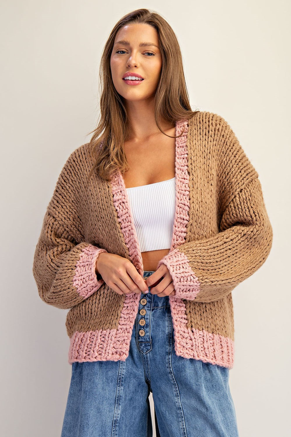 Two tone long sleeve cardigan