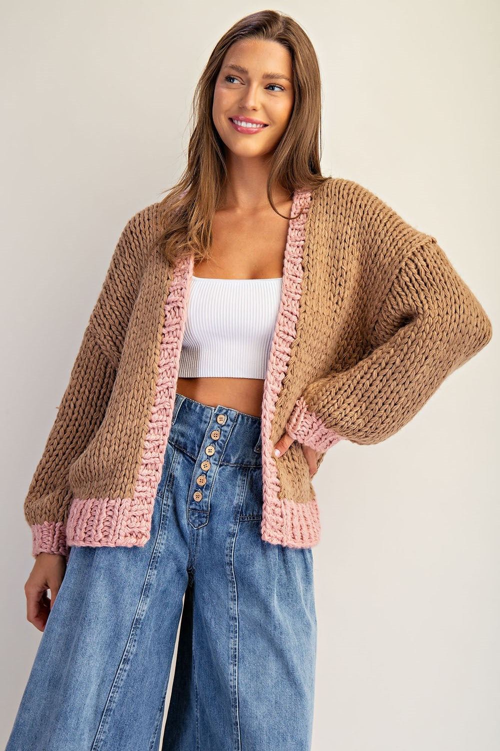 Two tone long sleeve cardigan