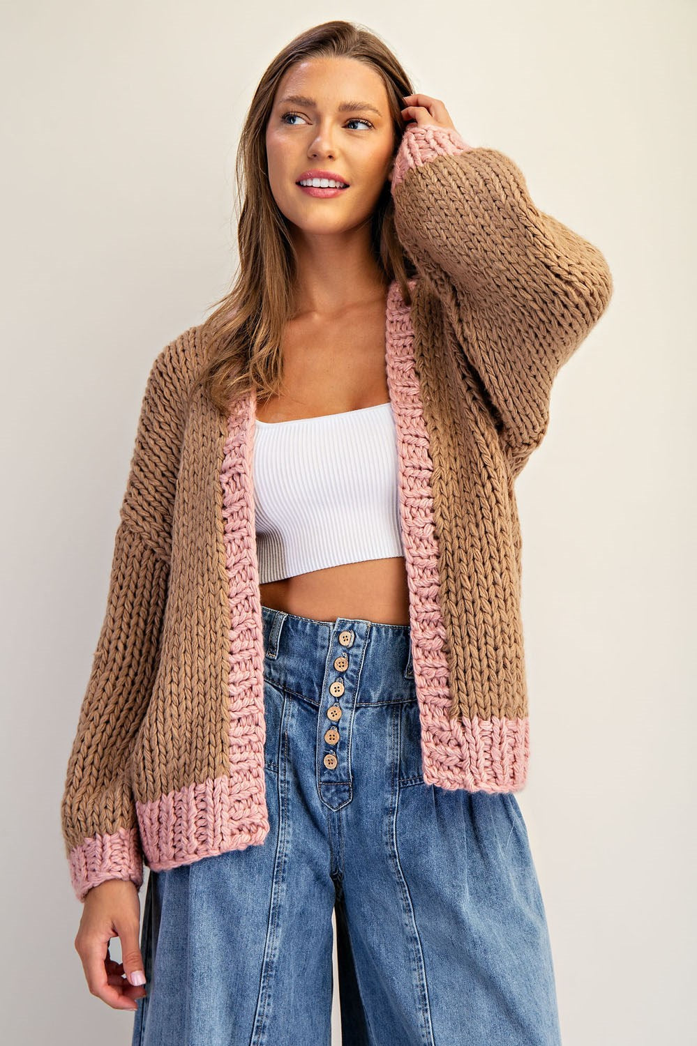 Two tone long sleeve cardigan