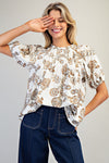 Floral Printed Puff Sleeve Pleated Top