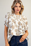 Floral Printed Puff Sleeve Pleated Top