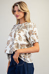 Floral Printed Puff Sleeve Pleated Top