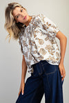 Floral Printed Puff Sleeve Pleated Top