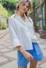 Back pleat button down blouse top