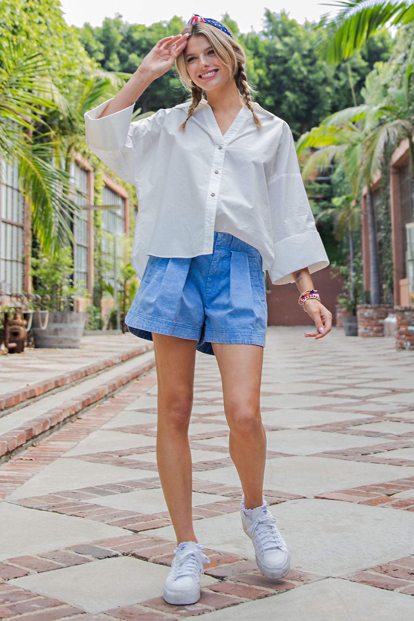 Back pleat button down blouse top