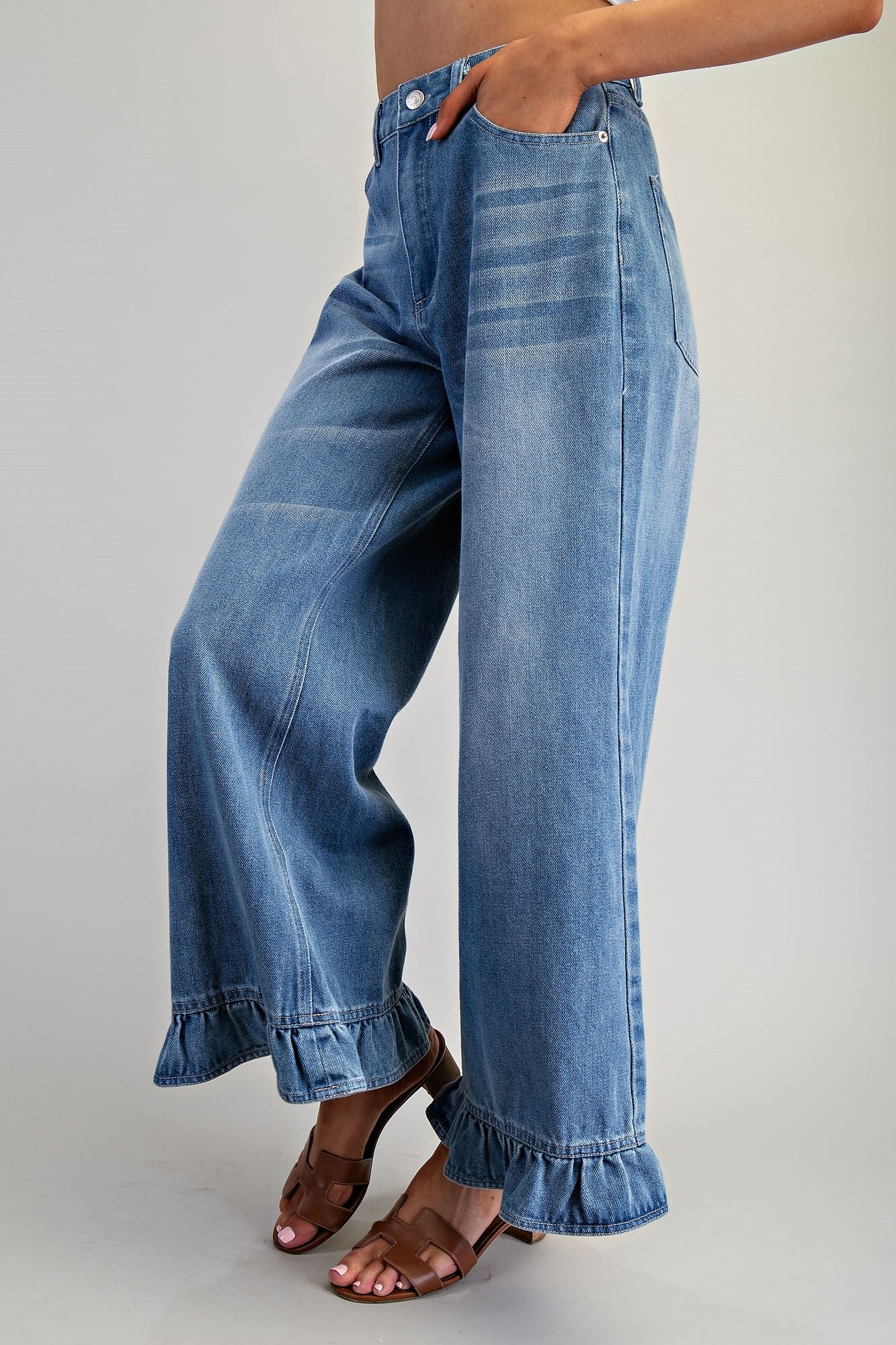 Mineral Washed Ruffle Hem Jeans