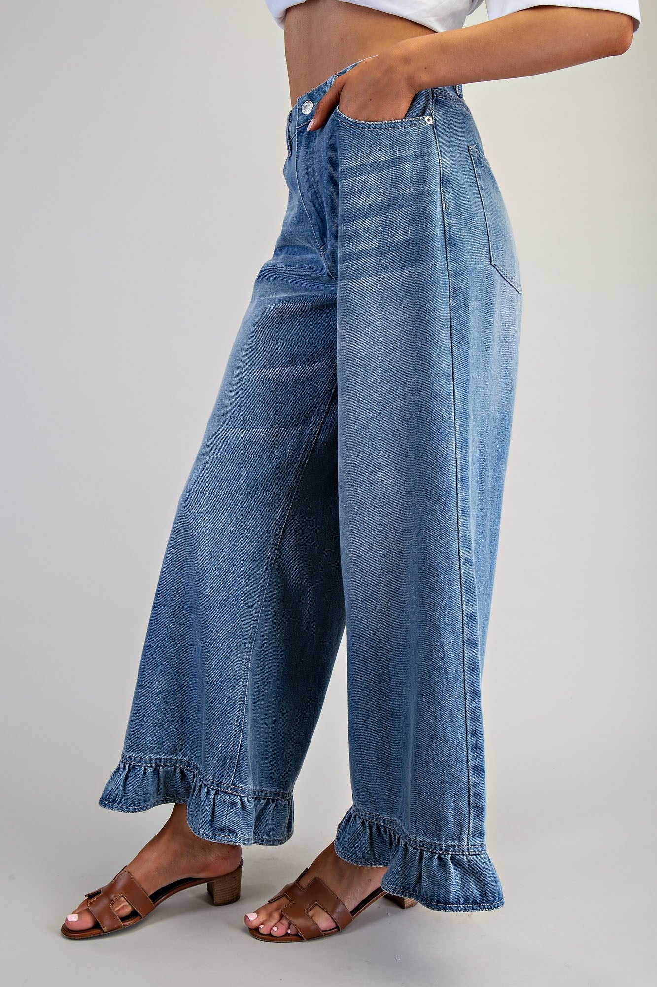 Mineral Washed Ruffle Hem Jeans