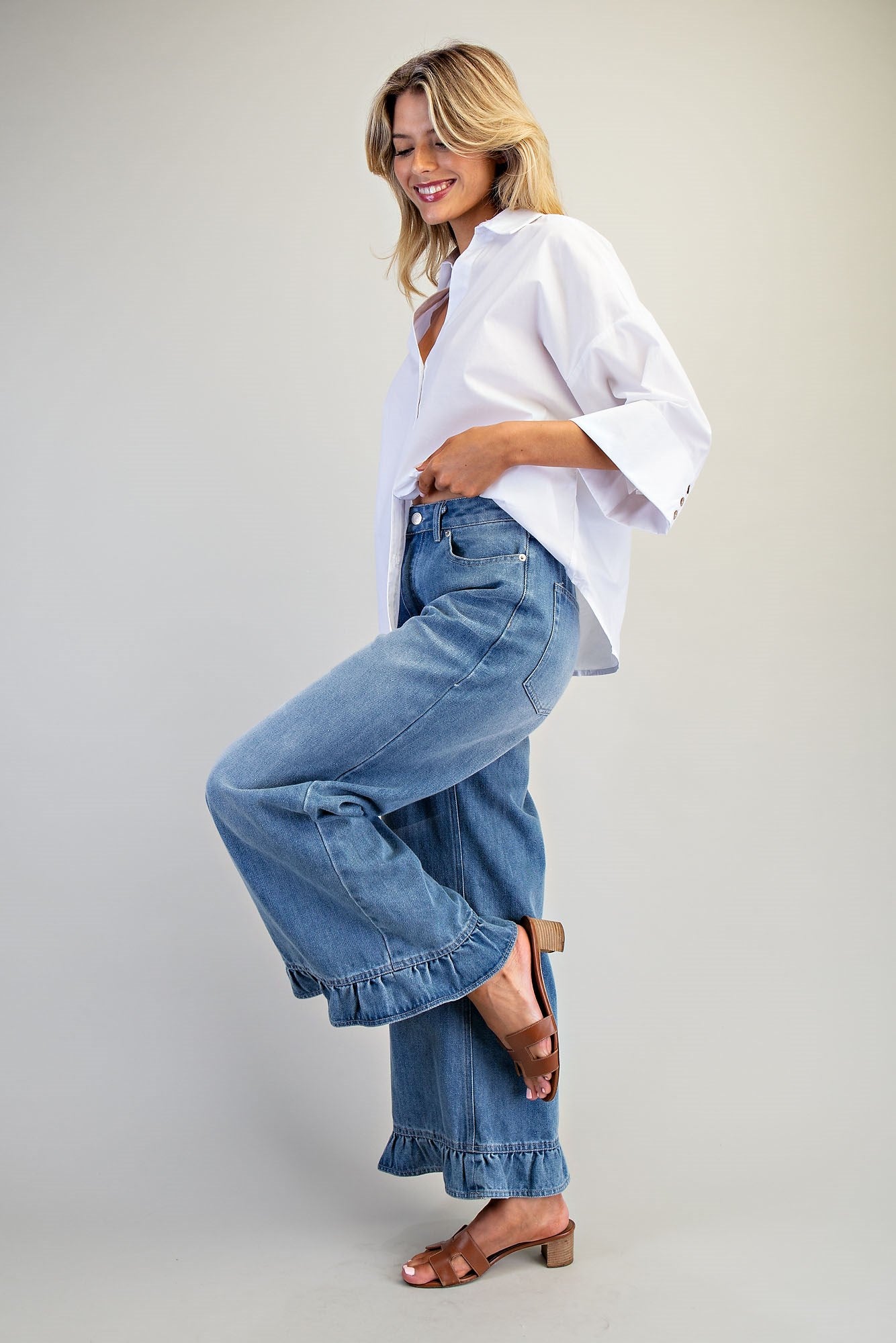 Mineral Washed Ruffle Hem Jeans