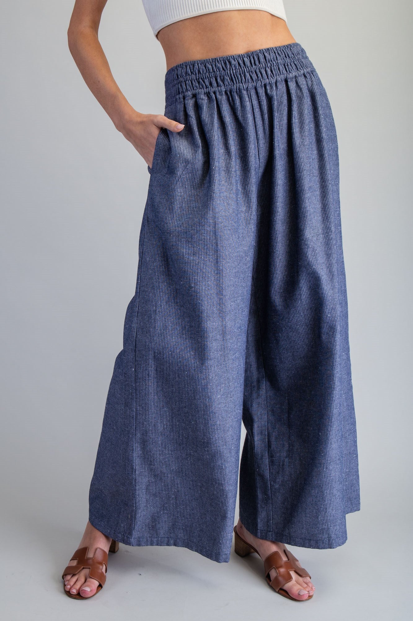Soft Washed Pinstriped Wide Leg Pants