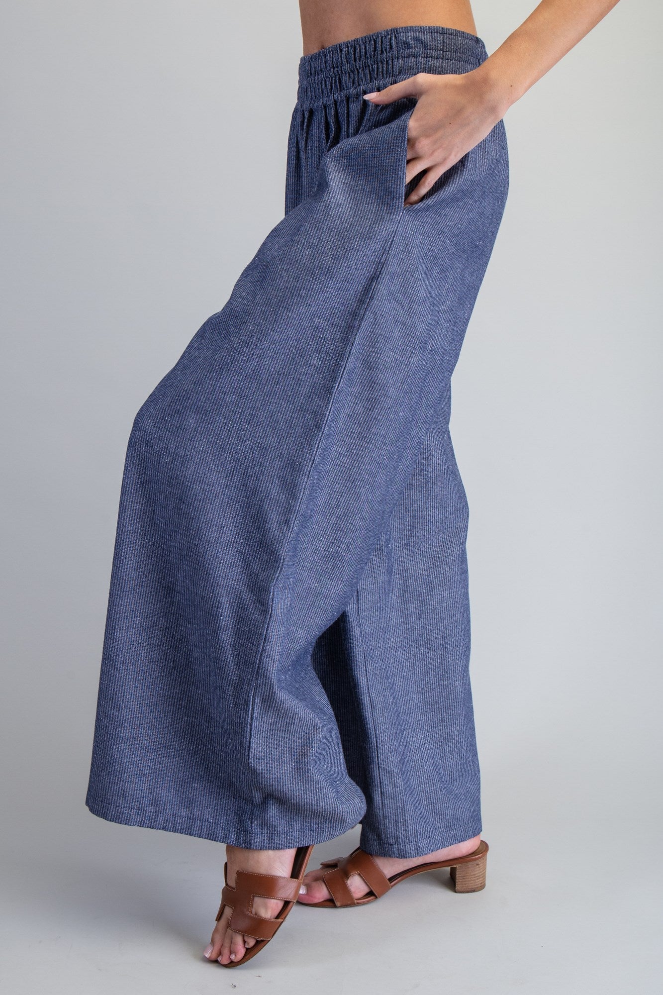 Soft Washed Pinstriped Wide Leg Pants