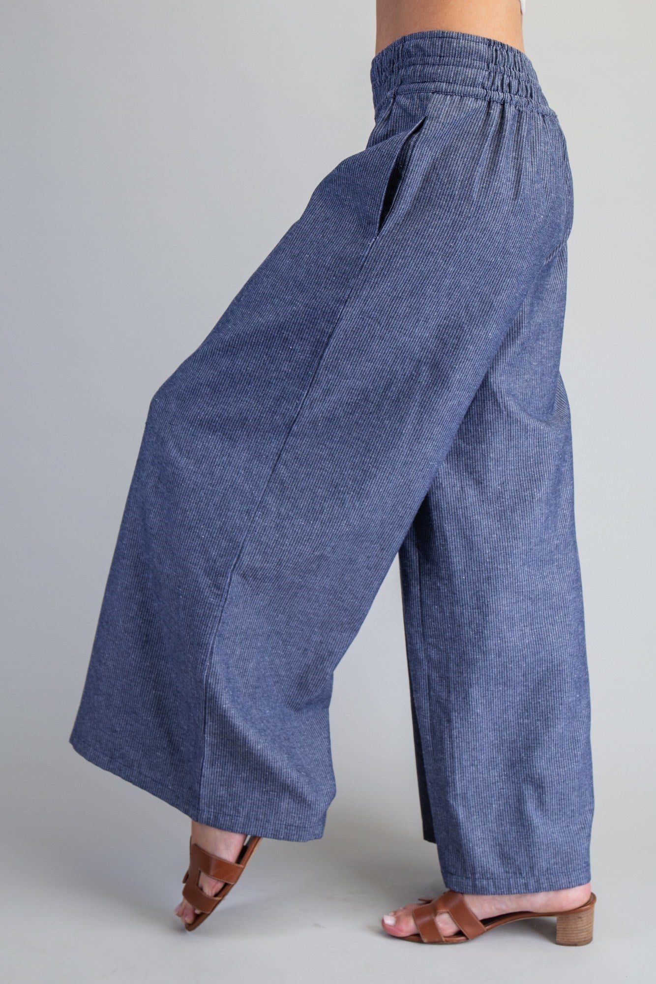Soft Washed Pinstriped Wide Leg Pants