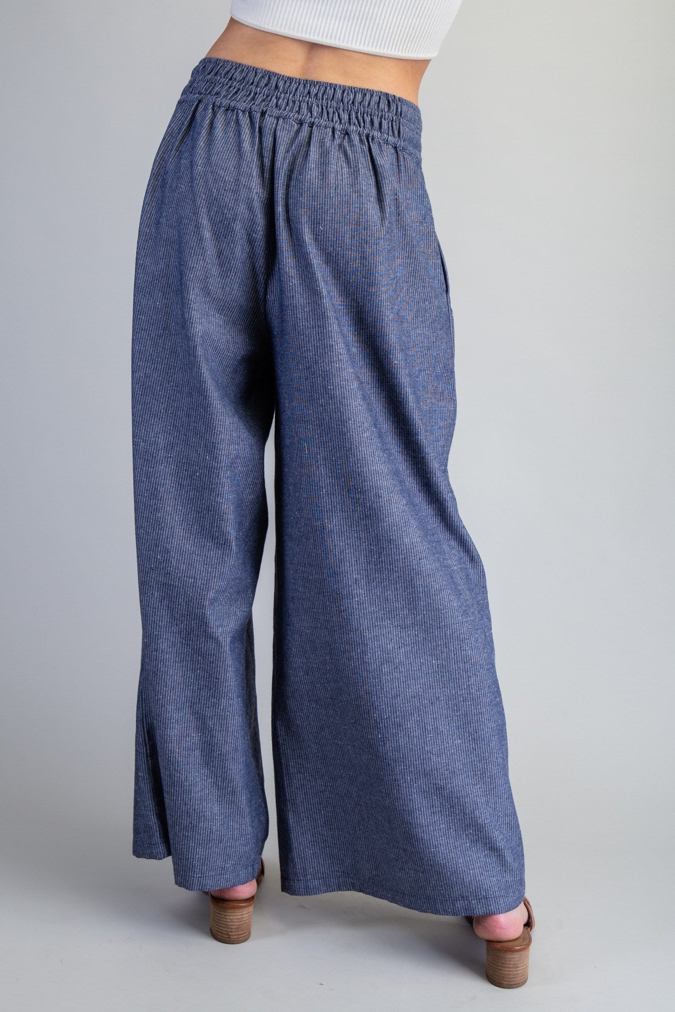 Soft Washed Pinstriped Wide Leg Pants