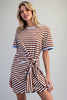 Striped waist tie mini dress
