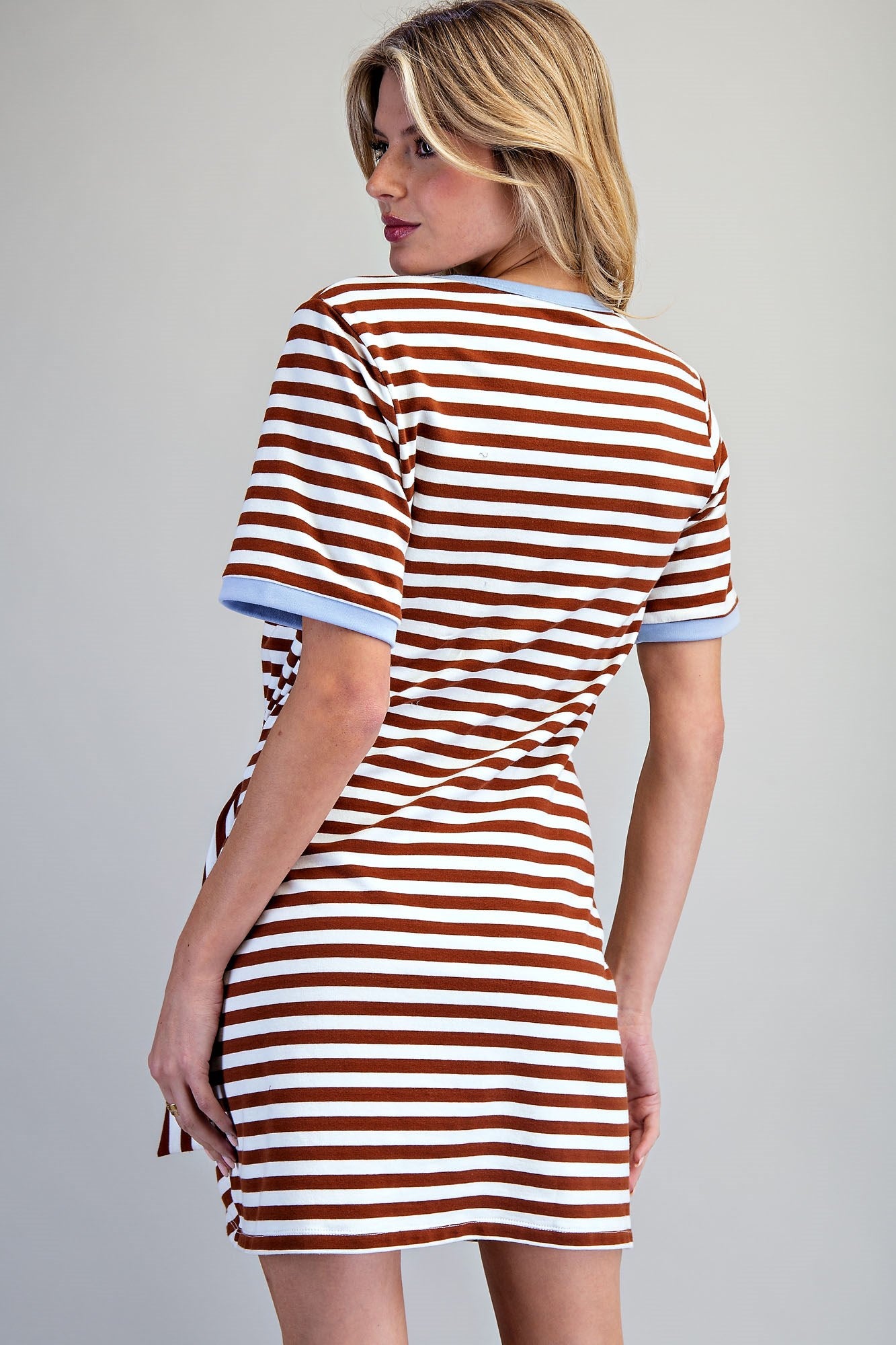 Striped waist tie mini dress
