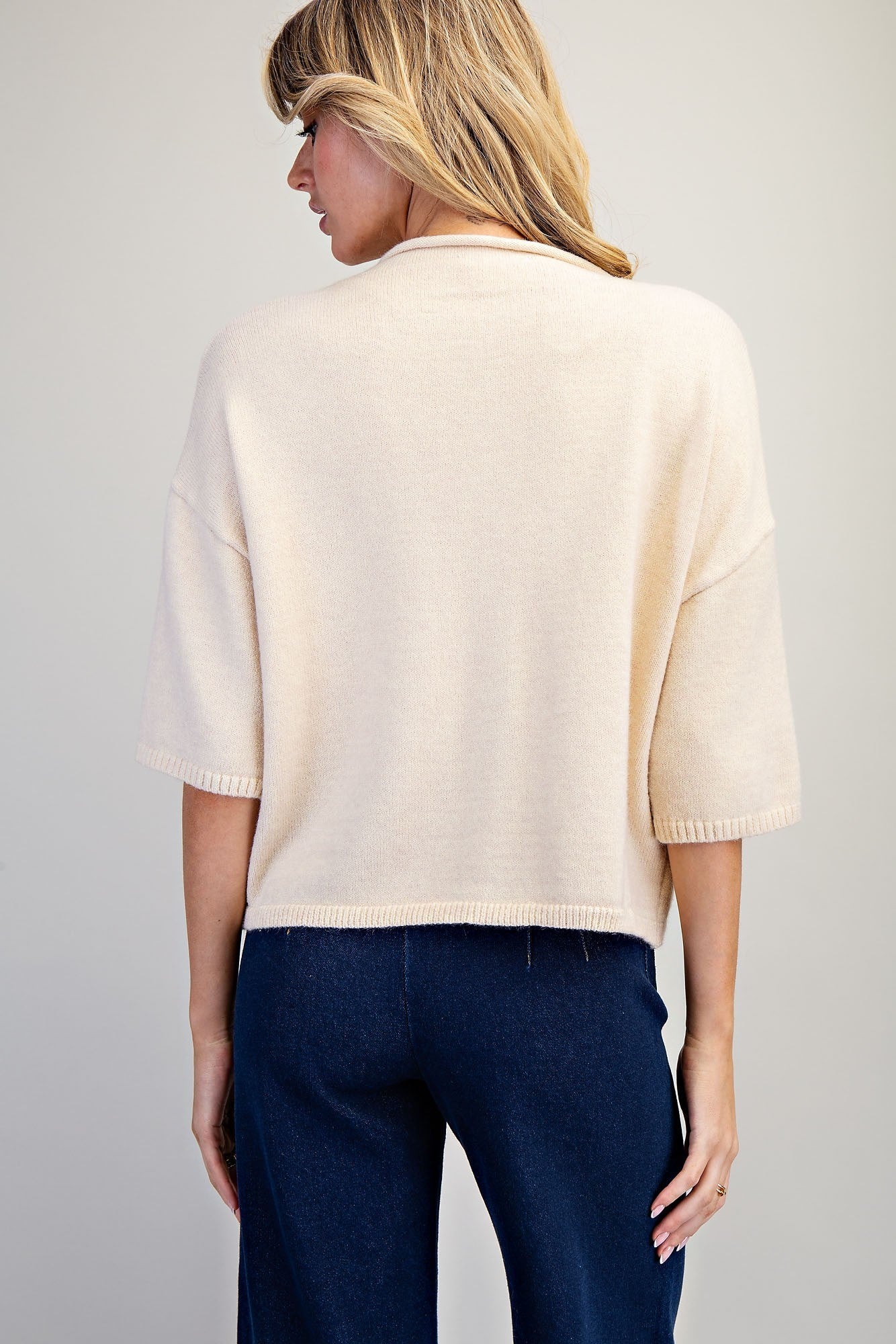 Solid button down half sleeve cardigan