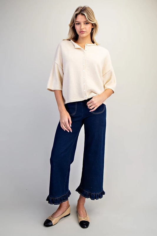Solid button down half sleeve cardigan