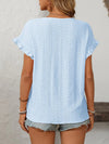 Solid color crew neck sweet short sleeve hollow out top