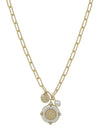 Gold Chain with Two Tone Coin and Pearl Charm 16"-18" Necklace with Gold Stud Earrings