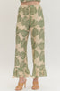 Botanical print wide leg pants featuring elasticated waistband with drawstring tie