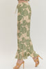 Botanical print wide leg pants featuring elasticated waistband with drawstring tie