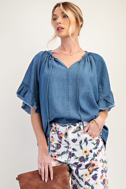 Win sleeves washed chamb top