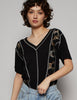 V-neck jersey with overlock stitch detail top