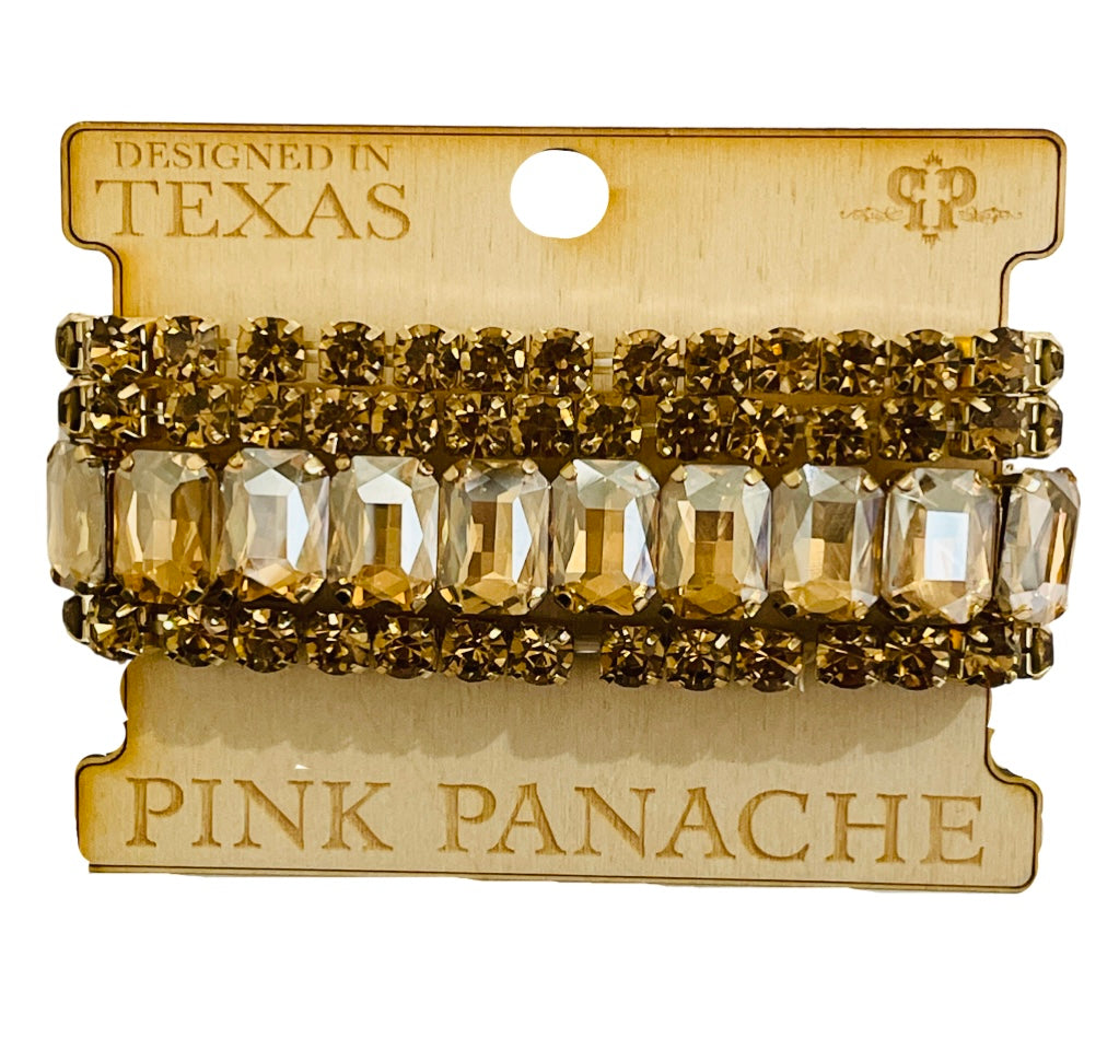 4-strang gold champagne rhinestone stretch bracelet Bracelets Pink Panache   