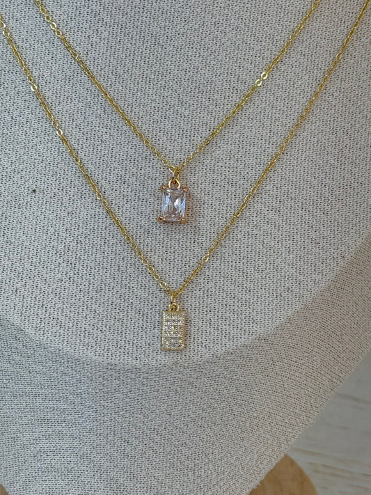 Delicate gold plated necklace with mini and square faux diamond gems