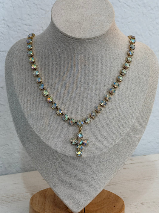Gem necklace with gemmed cross