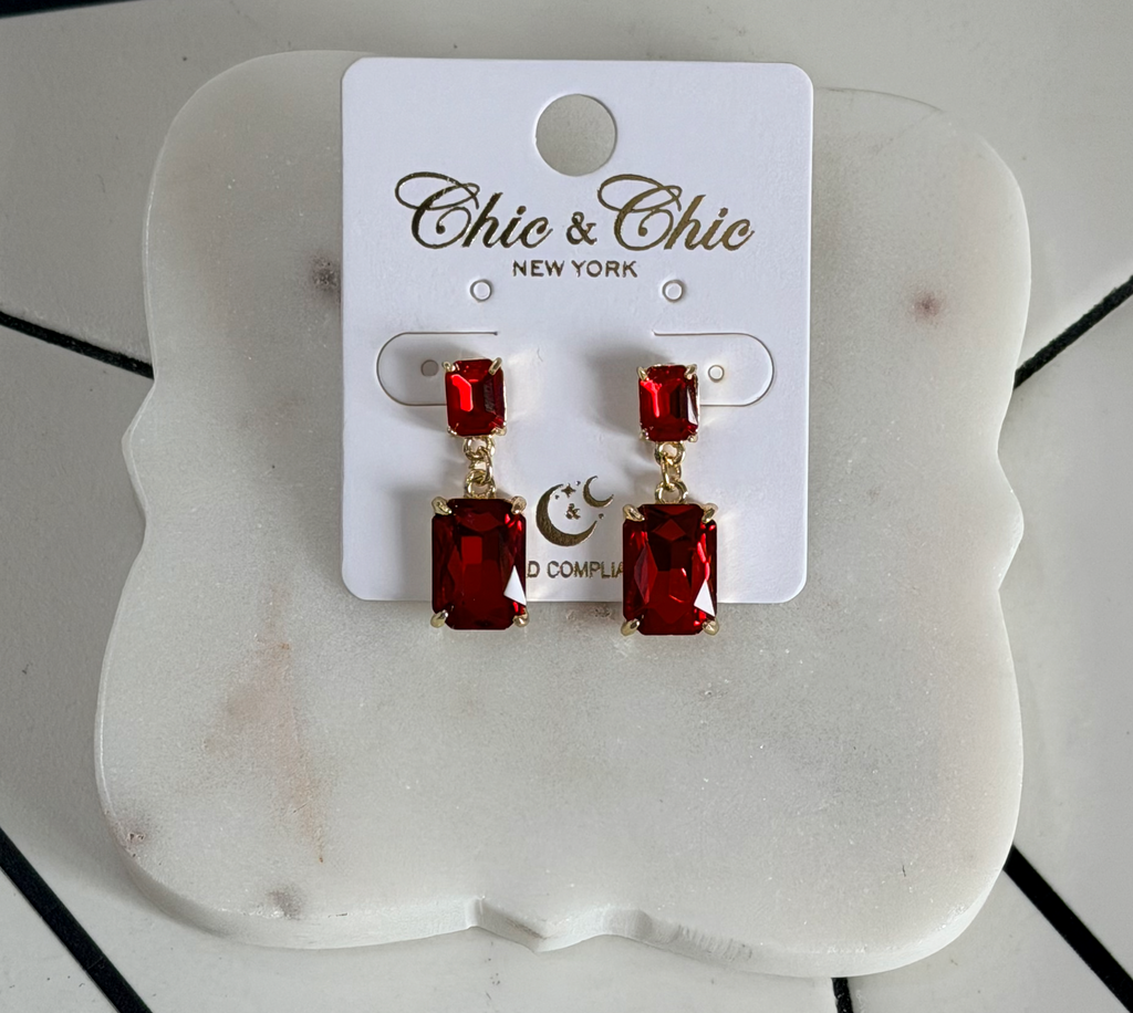 Ruby red chunky gem earrings by Chic and Chic