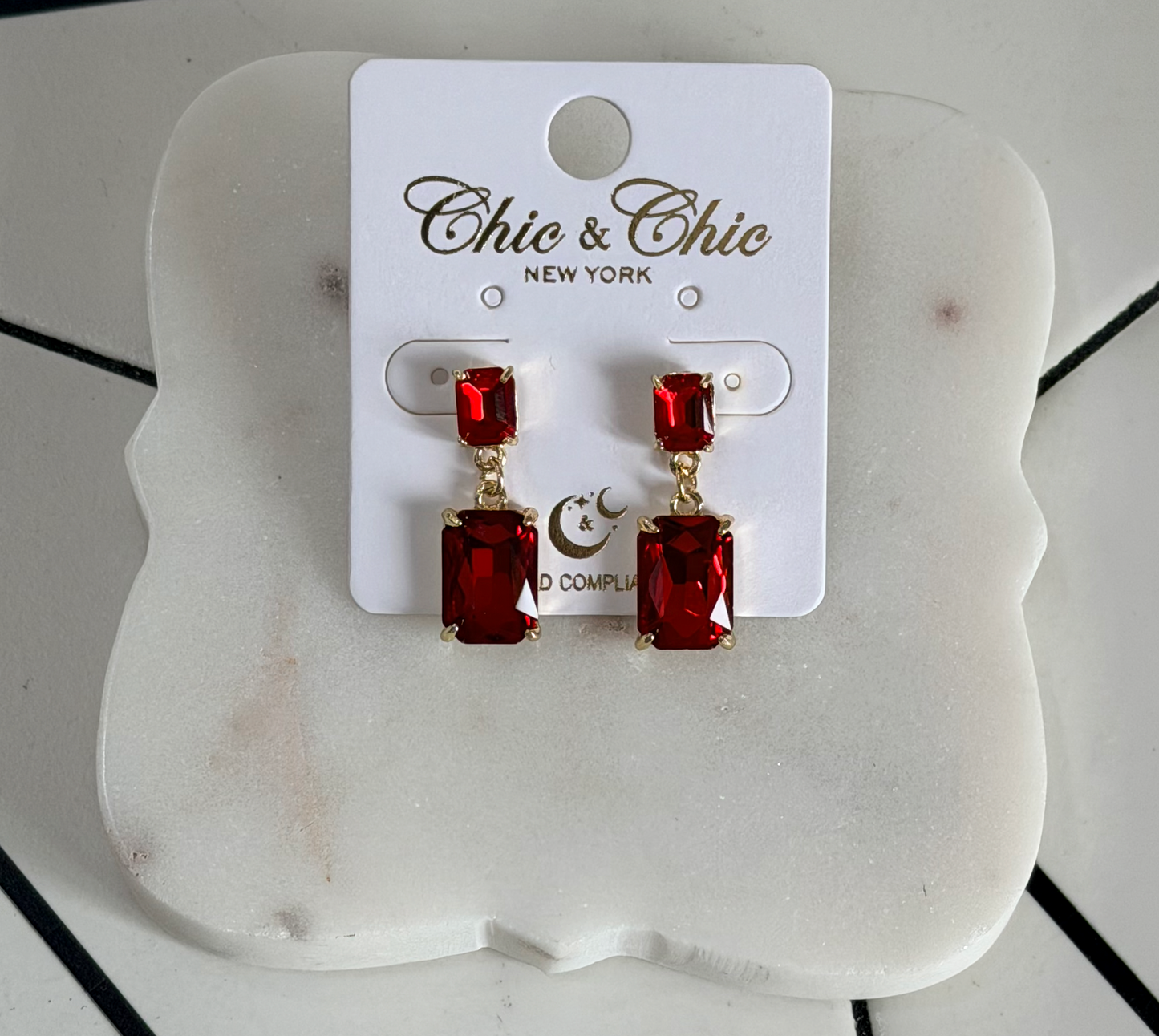 Ruby red chunky gem earrings by Chic and Chic
