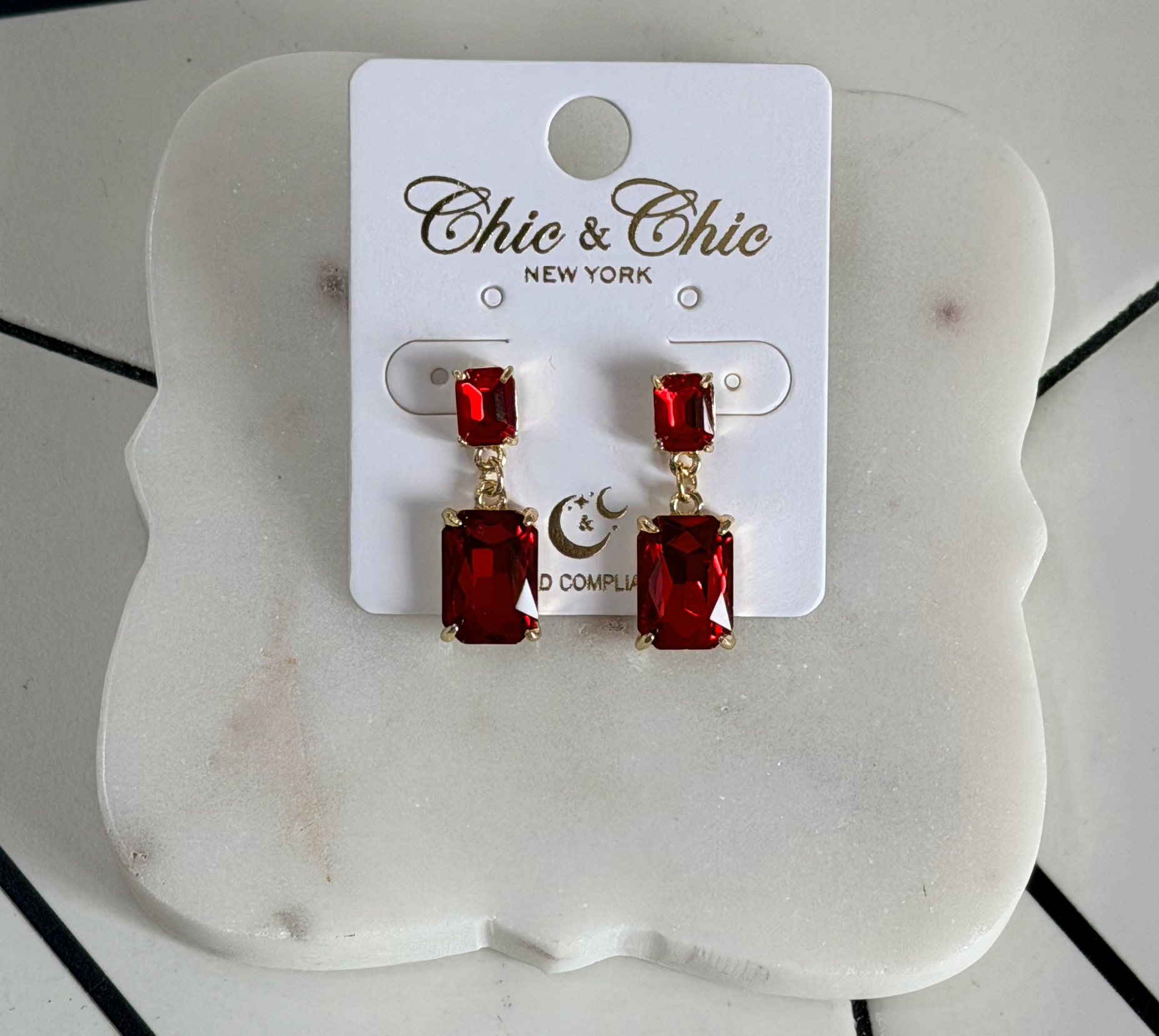 Ruby red chunky gem earrings by Chic and Chic