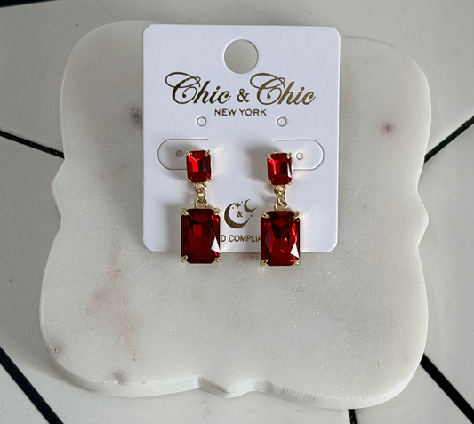 Ruby red chunky gem earrings by Chic and Chic