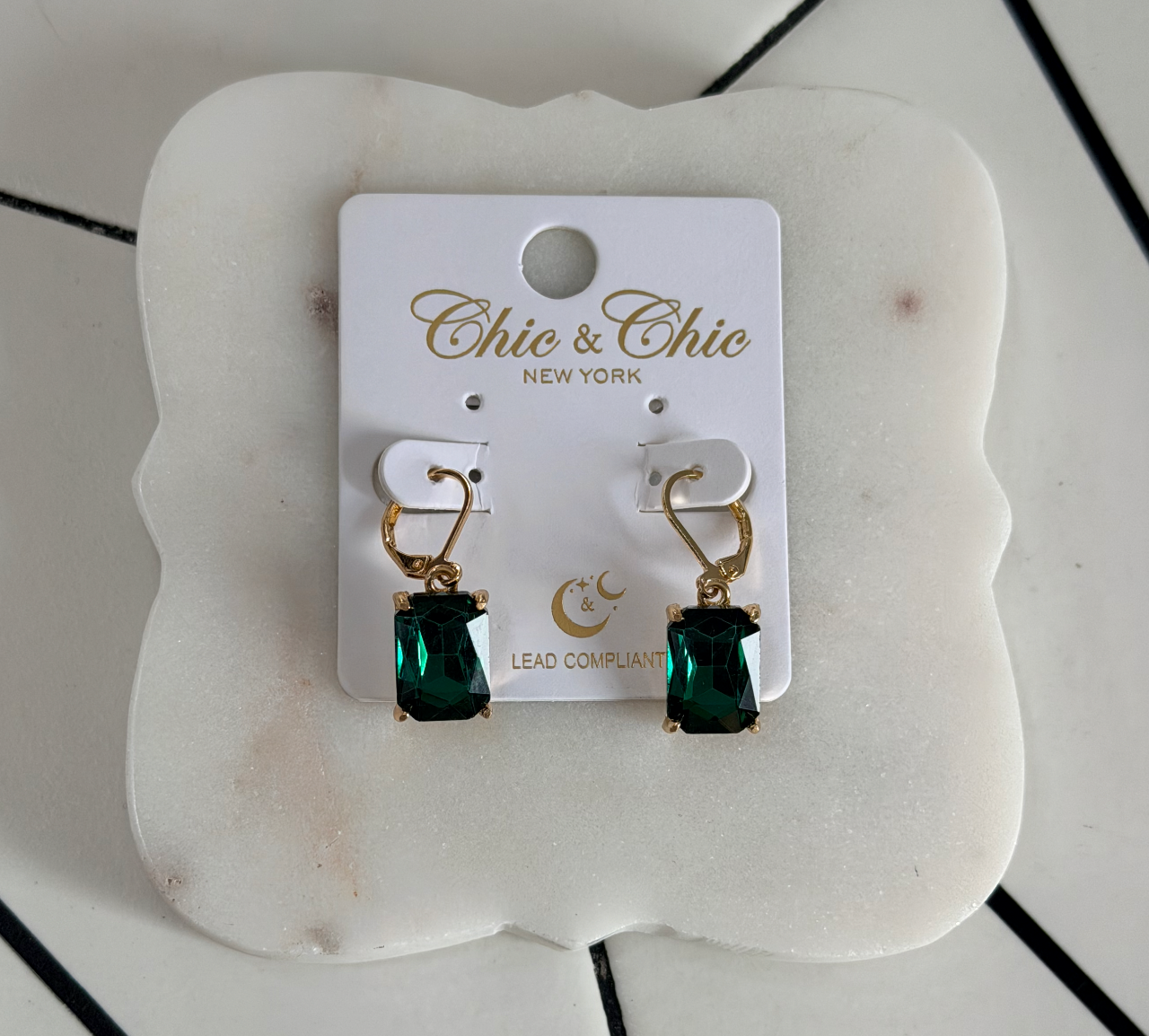 Chunky Emerald Green Gem Earrings