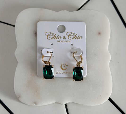 Chunky Emerald Green Gem Earrings