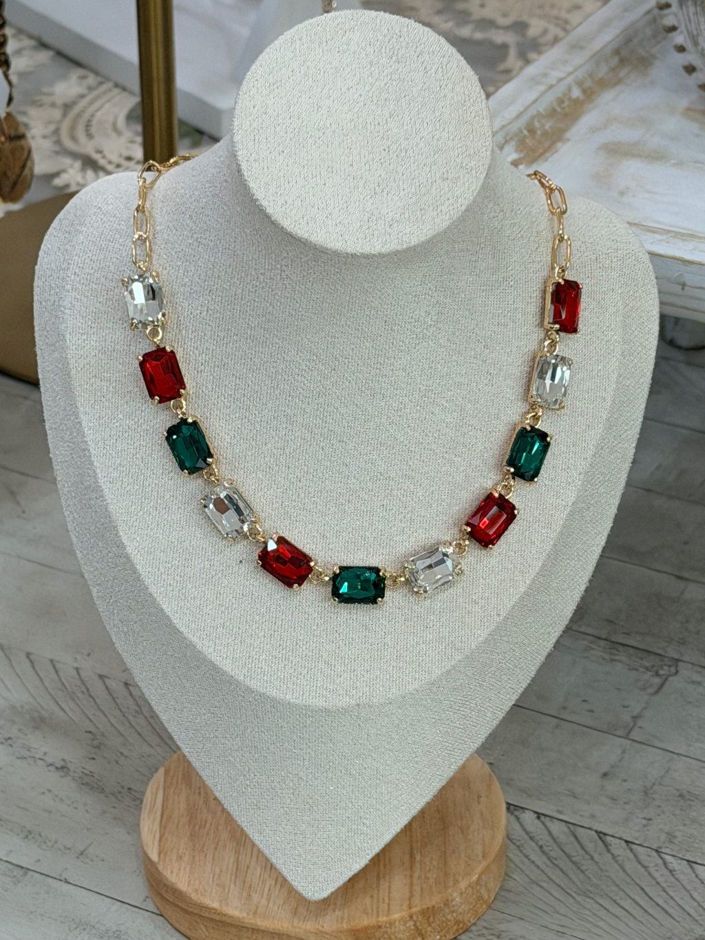 Red, green, white Christmas necklace