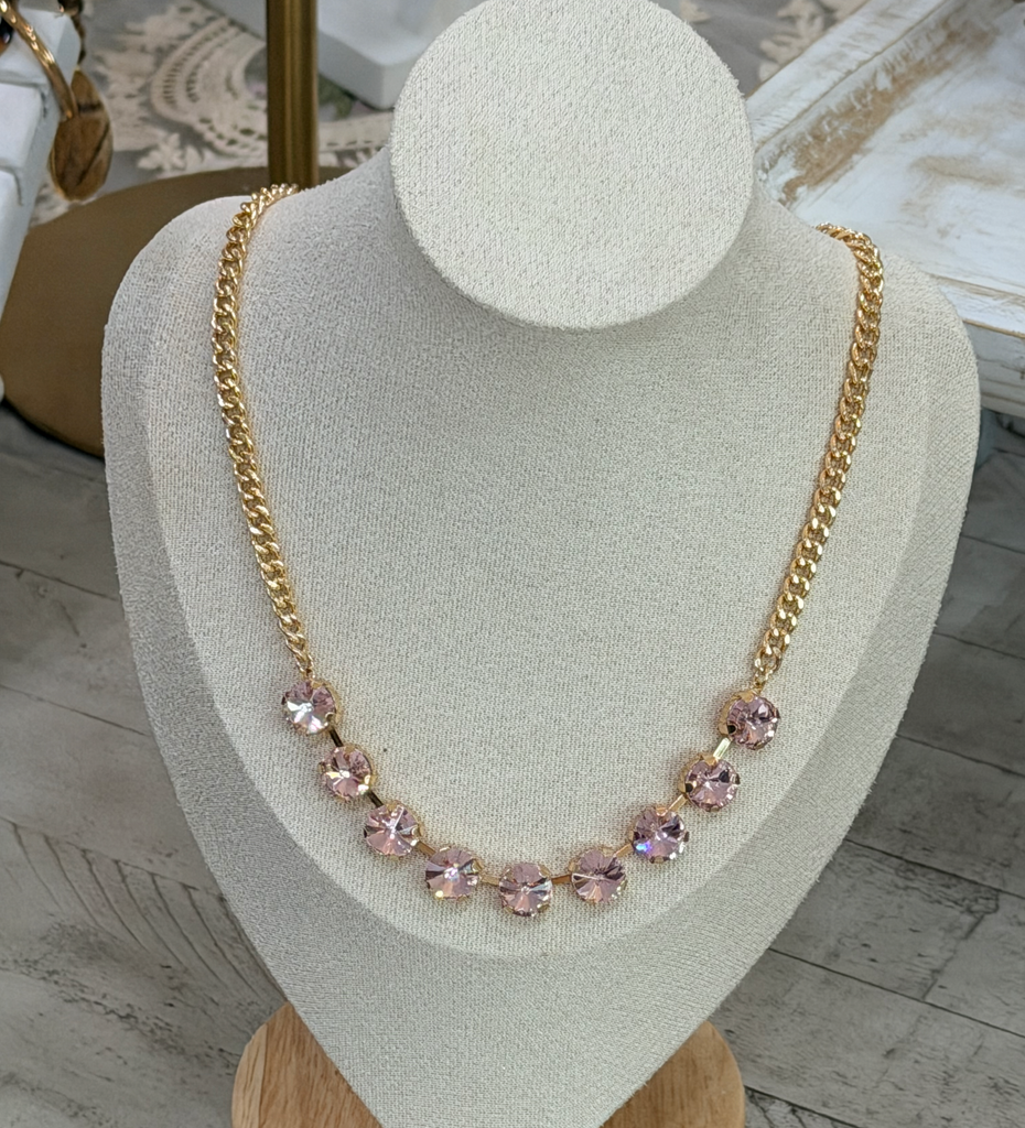 Chunky Pink Gem on Gold Chain Necklace