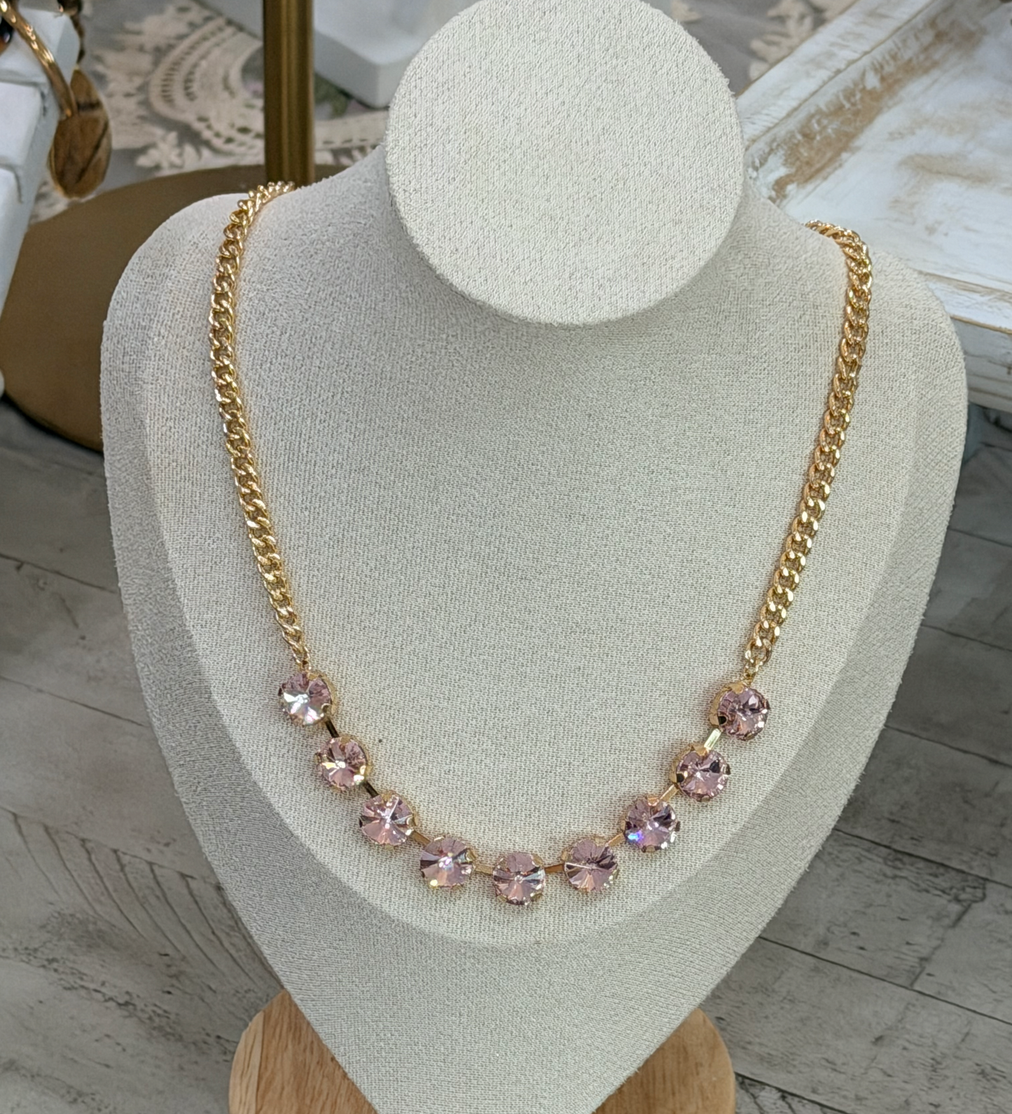 Chunky Pink Gem on Gold Chain Necklace