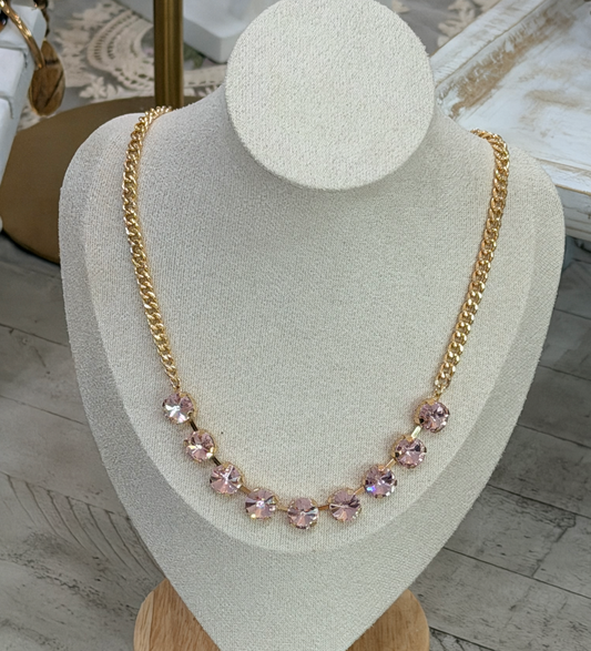 Chunky Pink Gem on Gold Chain Necklace