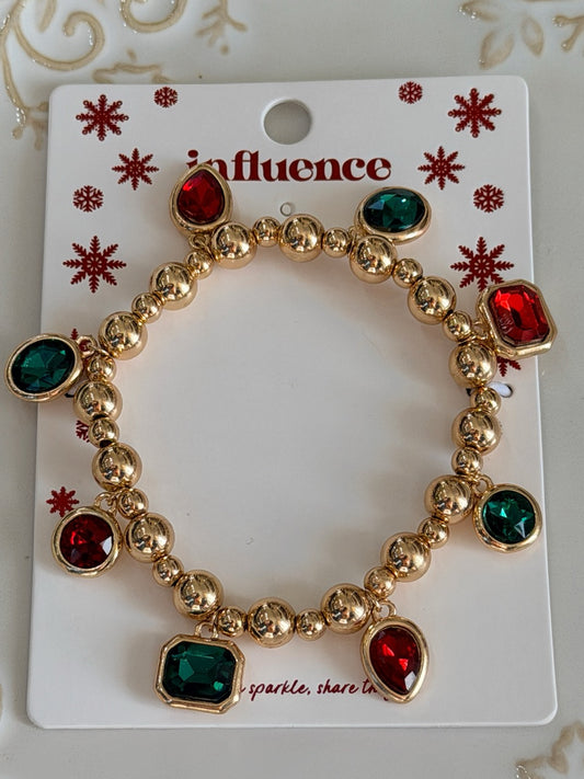 Gold beaded Christmas bracelet with large chunky stones
