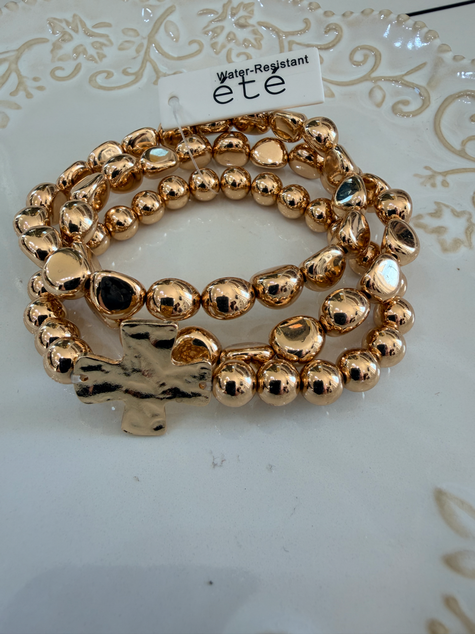Water resistant chunky stacked bracelet with cross (multiple styles)