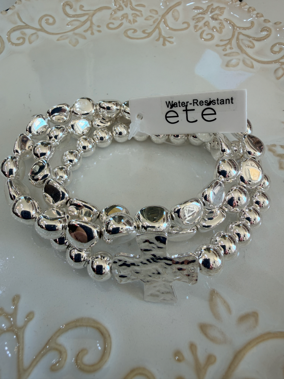 Water resistant chunky stacked bracelet with cross (multiple styles)